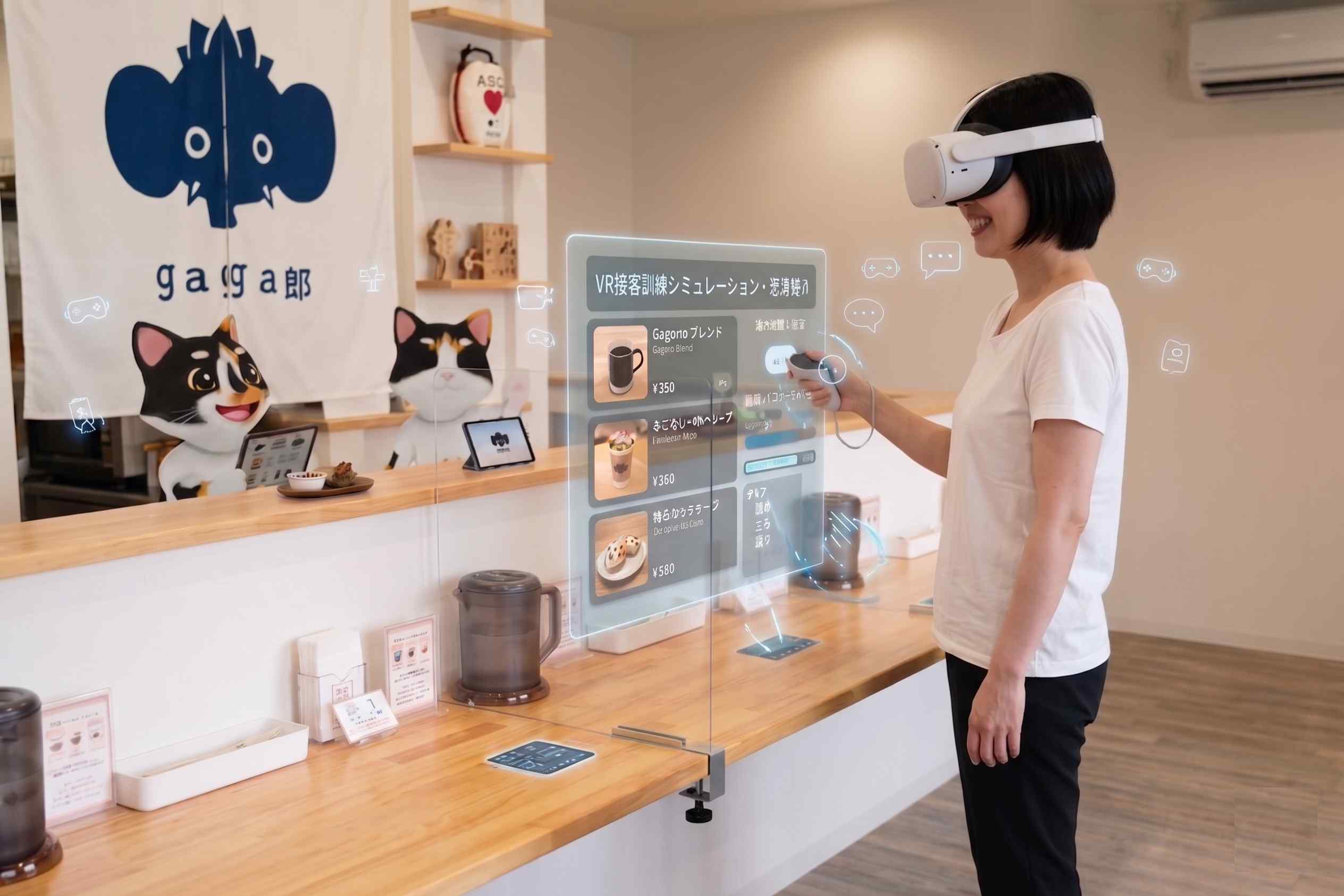 仮想空間での盛り付け・接客のシミュレーション画面